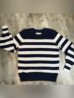 LOFT  Navy and White Striped Knit Sweater